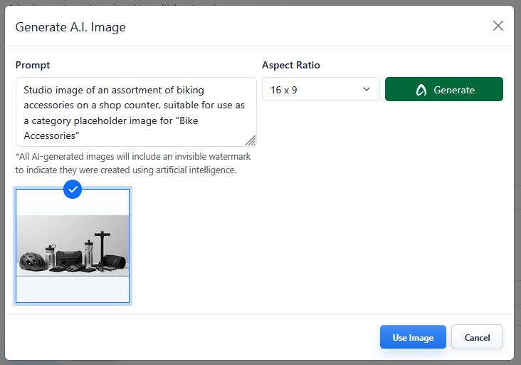 Generated AI image selected in the Generate A.I. Image modal