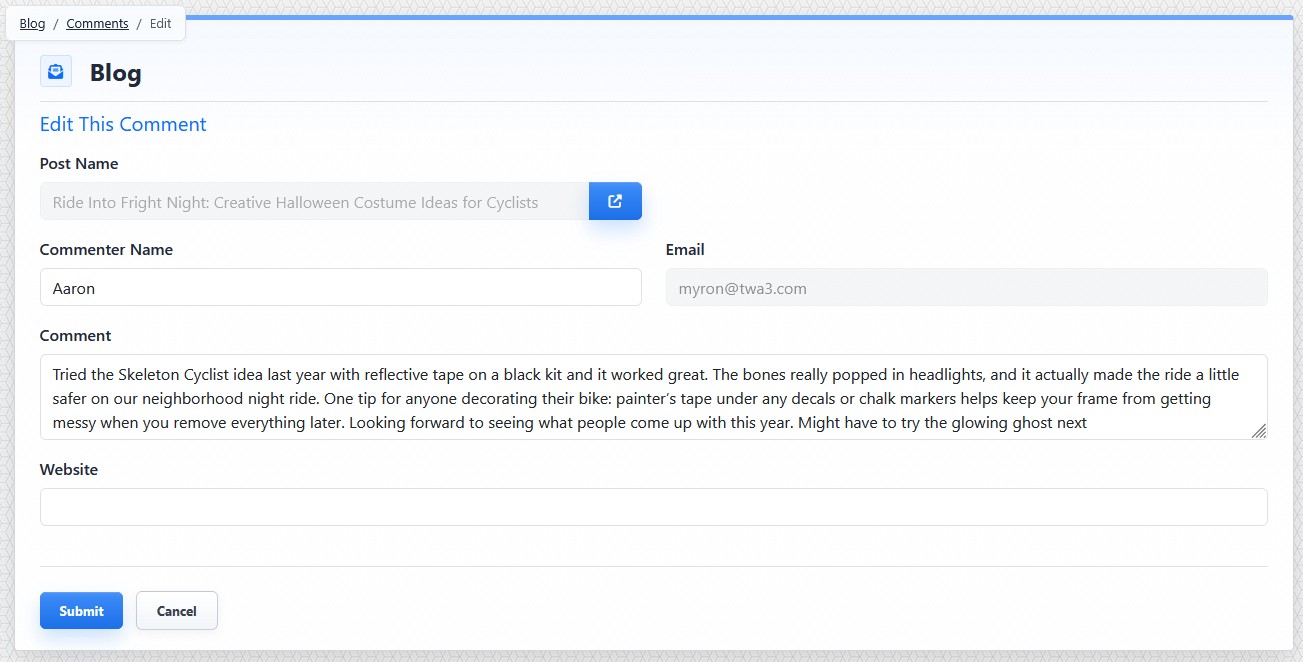 Blog comment editor