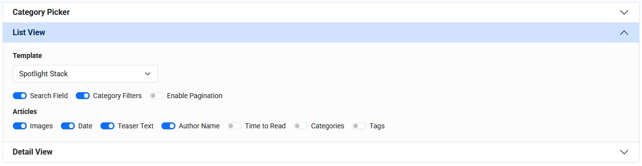 Blog List View settings