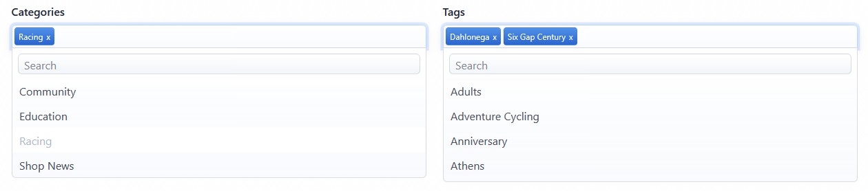 Calendar categories and tags fields
