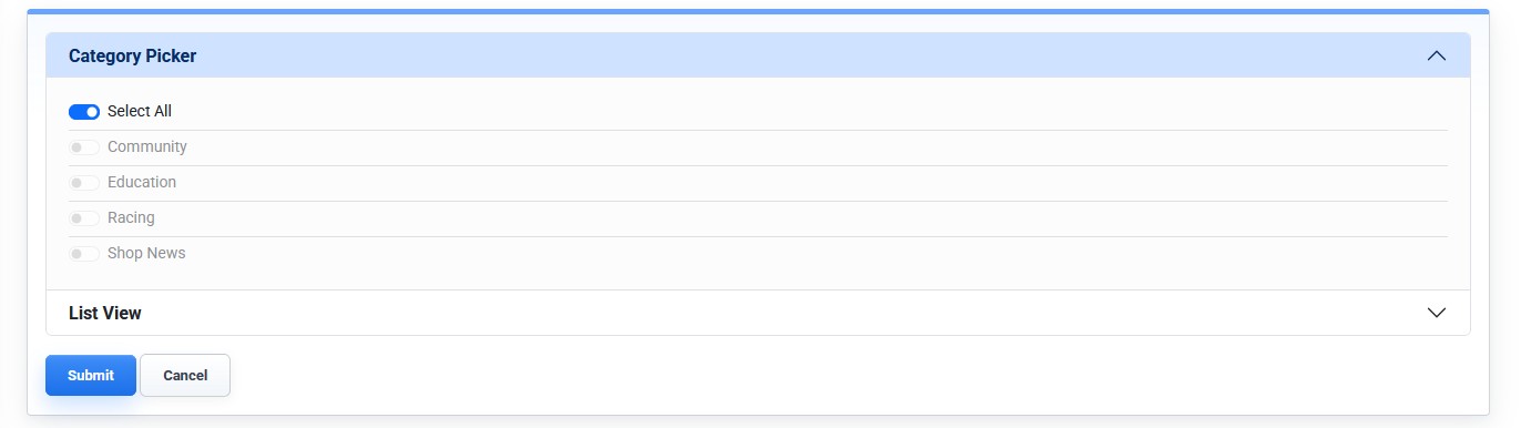 Calendar category picker settings