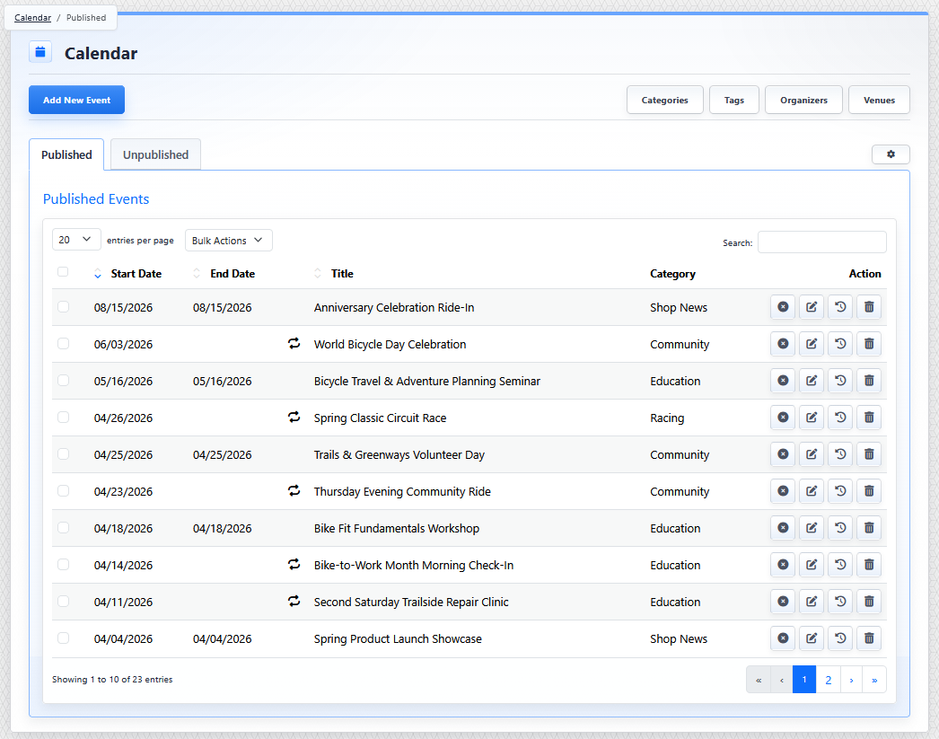 Calendar list view