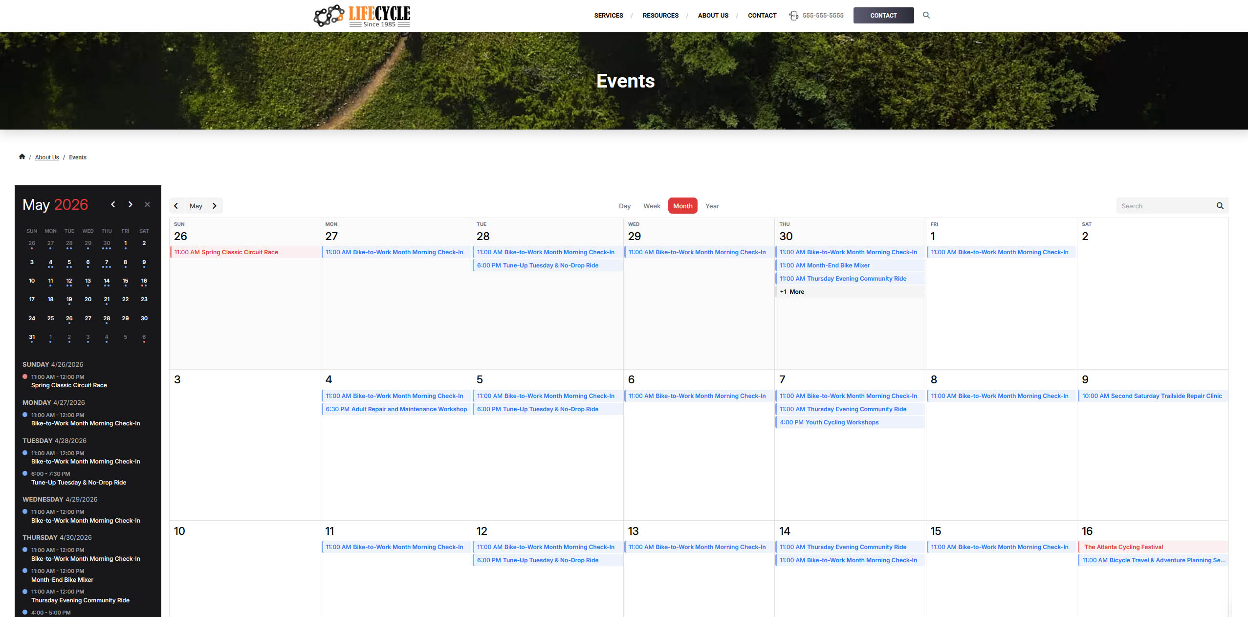 Public calendar page view