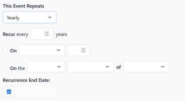 Yearly repeating event settings