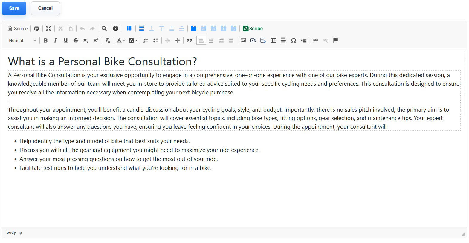 Content Editor window with toolbar and editable content area