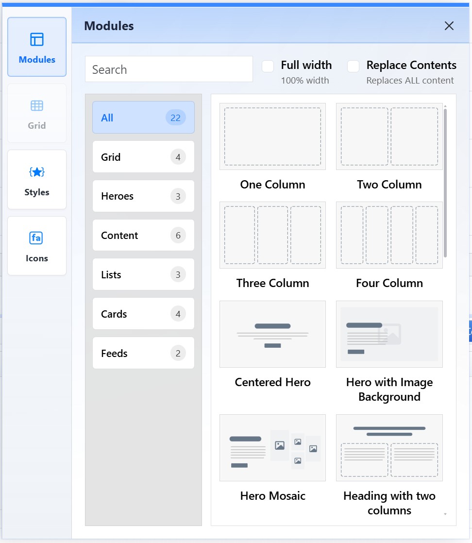 Mobi Workspace showing the Modules view