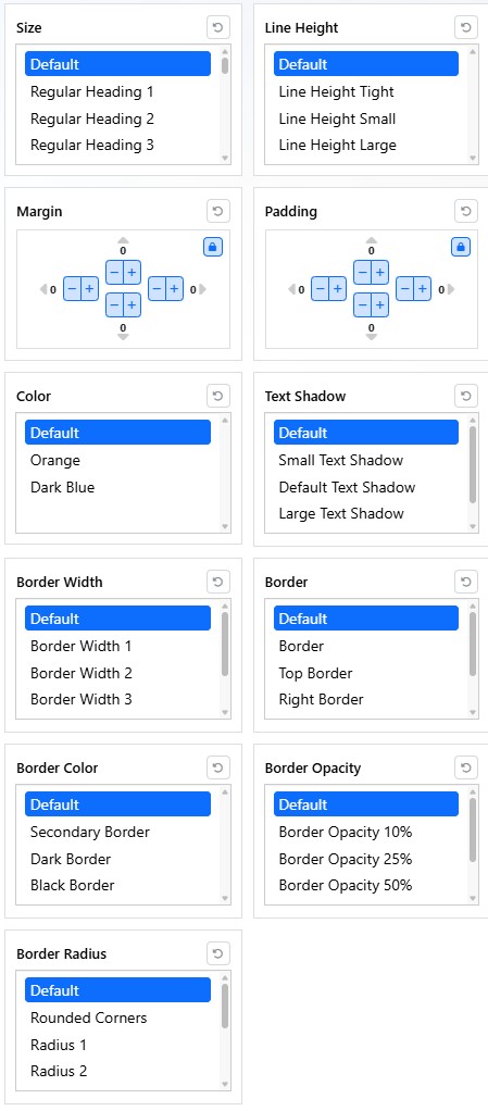 Mobi Workspace text style groups