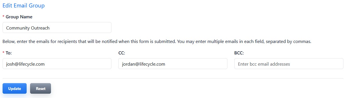 Editing an existing email group