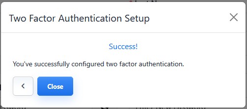 Two-factor authentication setup success message