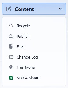 CMS console with Content accordion open