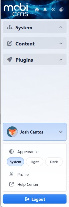 CMS console user preferences menu