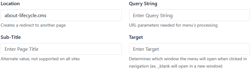 Location and Target fields in Advanced Options