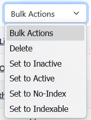 Bulk Actions menu open in the Menu Manager
