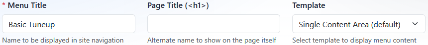 Menu Title, Page Title, and Template fields in the edit view