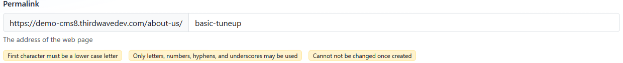 Generated permalink and permalink rules for a new page