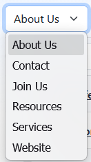 Menu Manager section selector showing available site sections