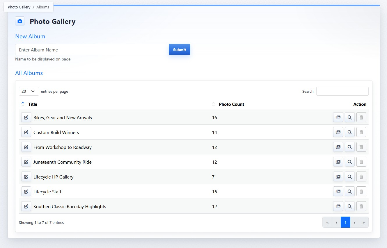 Photo Gallery album list view