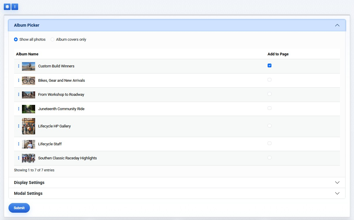 Photo Gallery Album Picker configuration panel