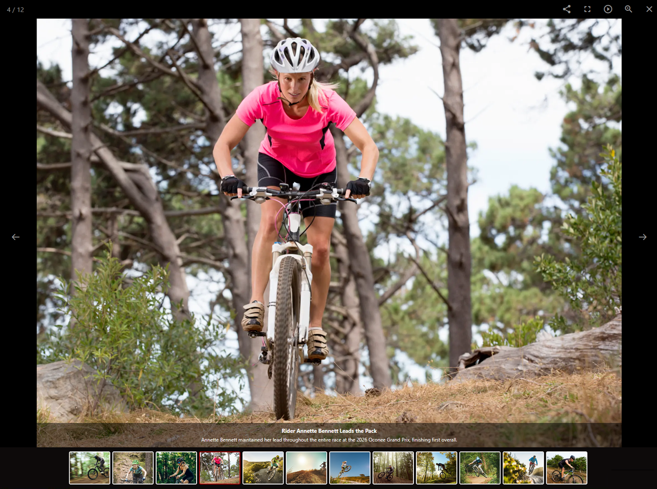 Photo Gallery image modal with slideshow controls and thumbnail navigation
