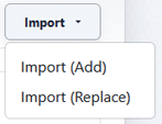 Import menu showing Import Add and Import Replace options