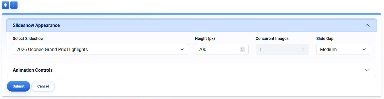 Collapsed Slideshow content block settings