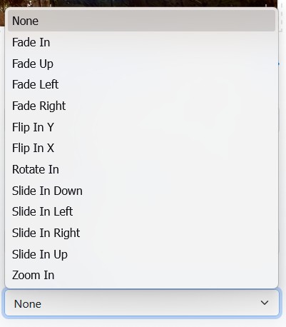 Caption Animation options