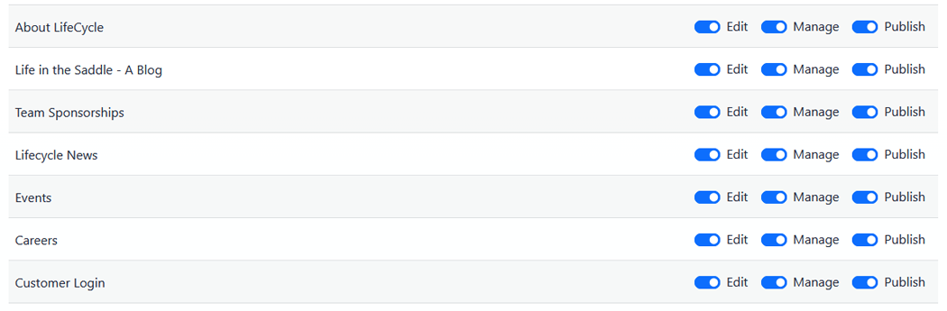 Individual page permission toggles
