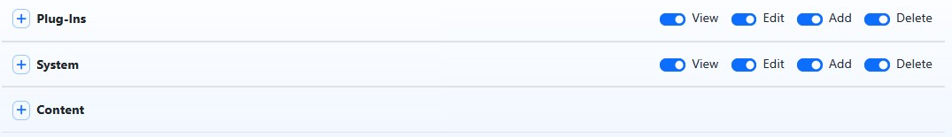 System Permissions groups with group-level toggles